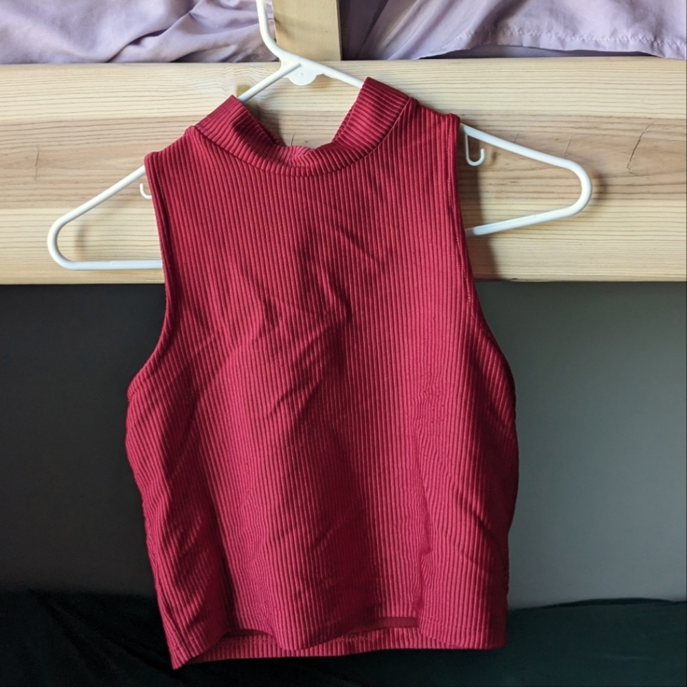 Red turtle neck crop top